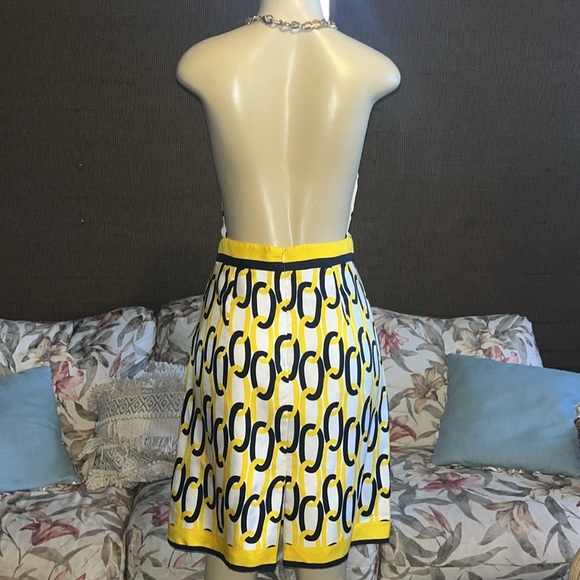 Milly 100% Silk Chain Link Halter Navy & Yellow - Picture 7 of 11